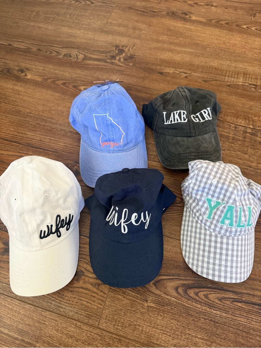 Set of 5 Embroidered Caps - 'Wifey', 'Y'all', Lake Girl, Georgia